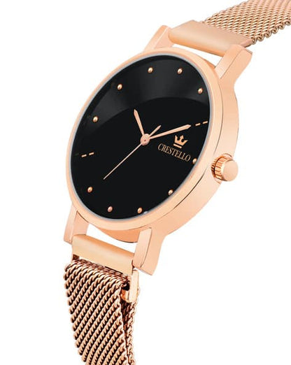 Rose Gold Mesh Magnet Chain Analog Watch - For Women