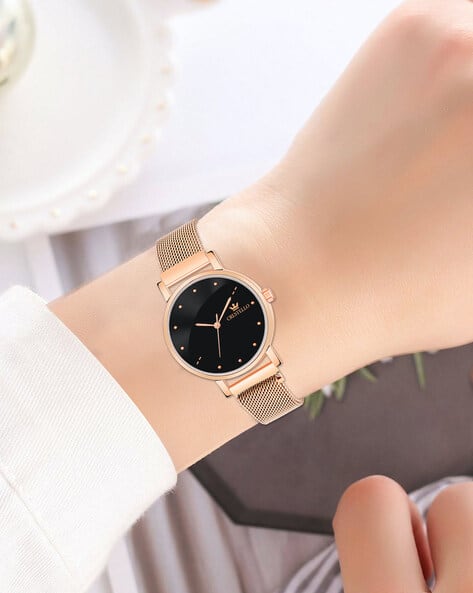 Rose Gold Mesh Magnet Chain Analog Watch - For Women